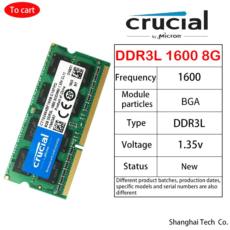 Barrette Mémoire RAM Crucial DDR3L 4GB Ou 8GB 1066MHz Pour PC Portable - SODIMM 204 Broches