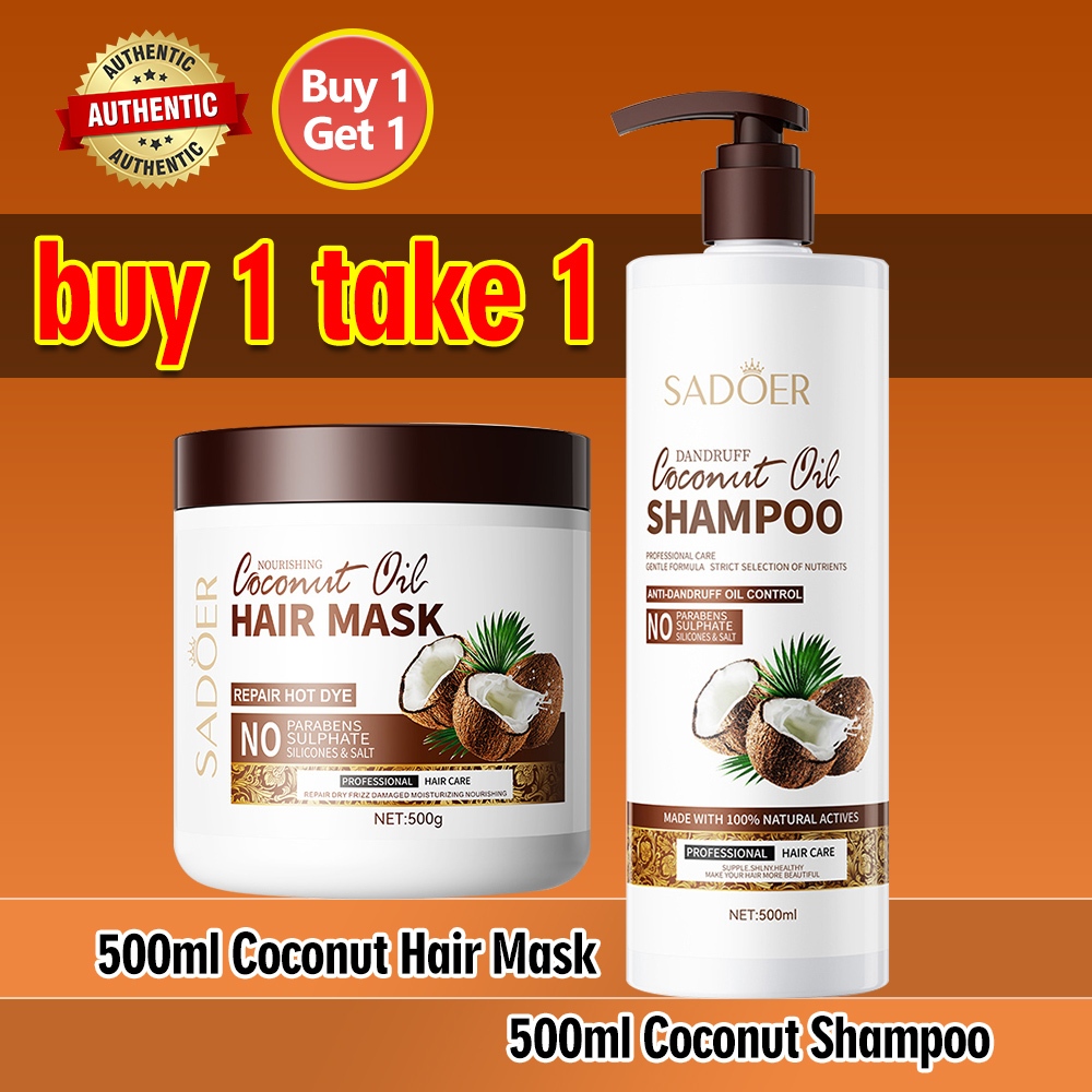 buy 1 take 1 SADOER Coconut oil shampoo Deep cleaning, get rid of