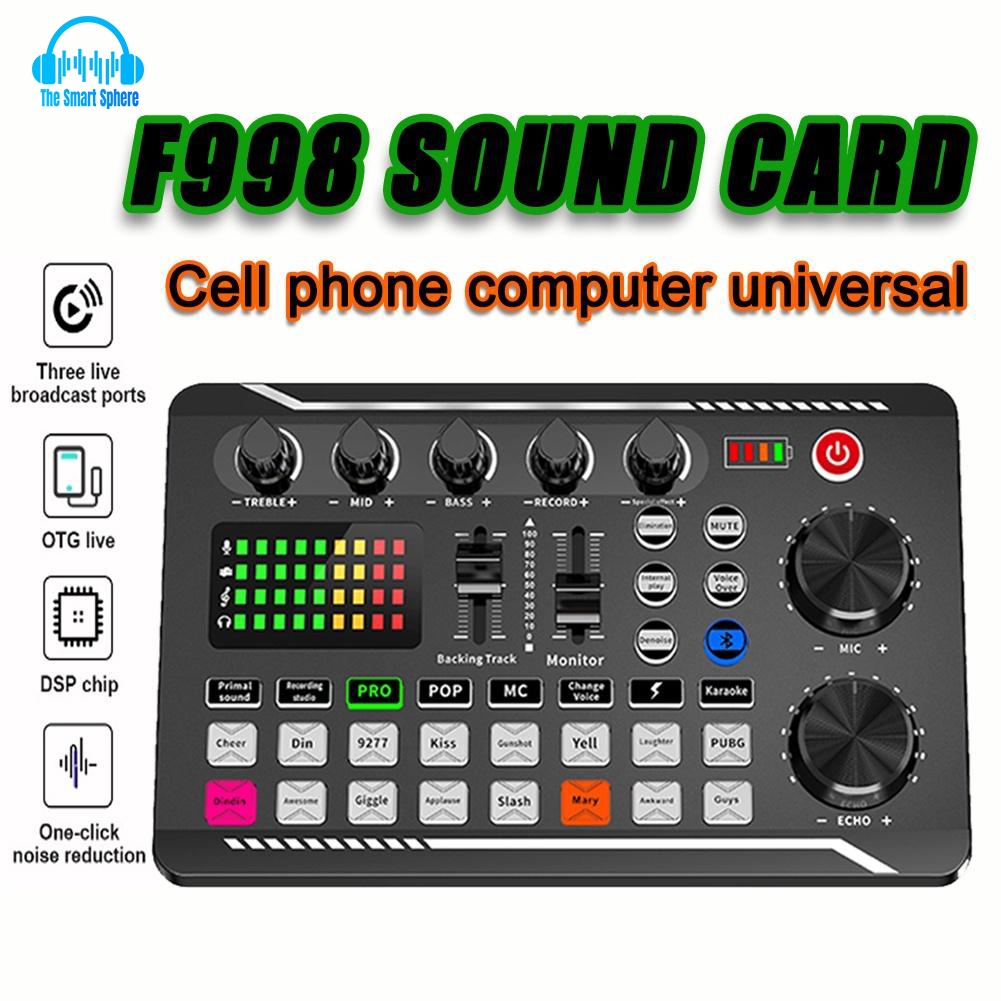 F998 Sound Card Microphone Mixer Kit 16 Sound Effect Audio Recording ...