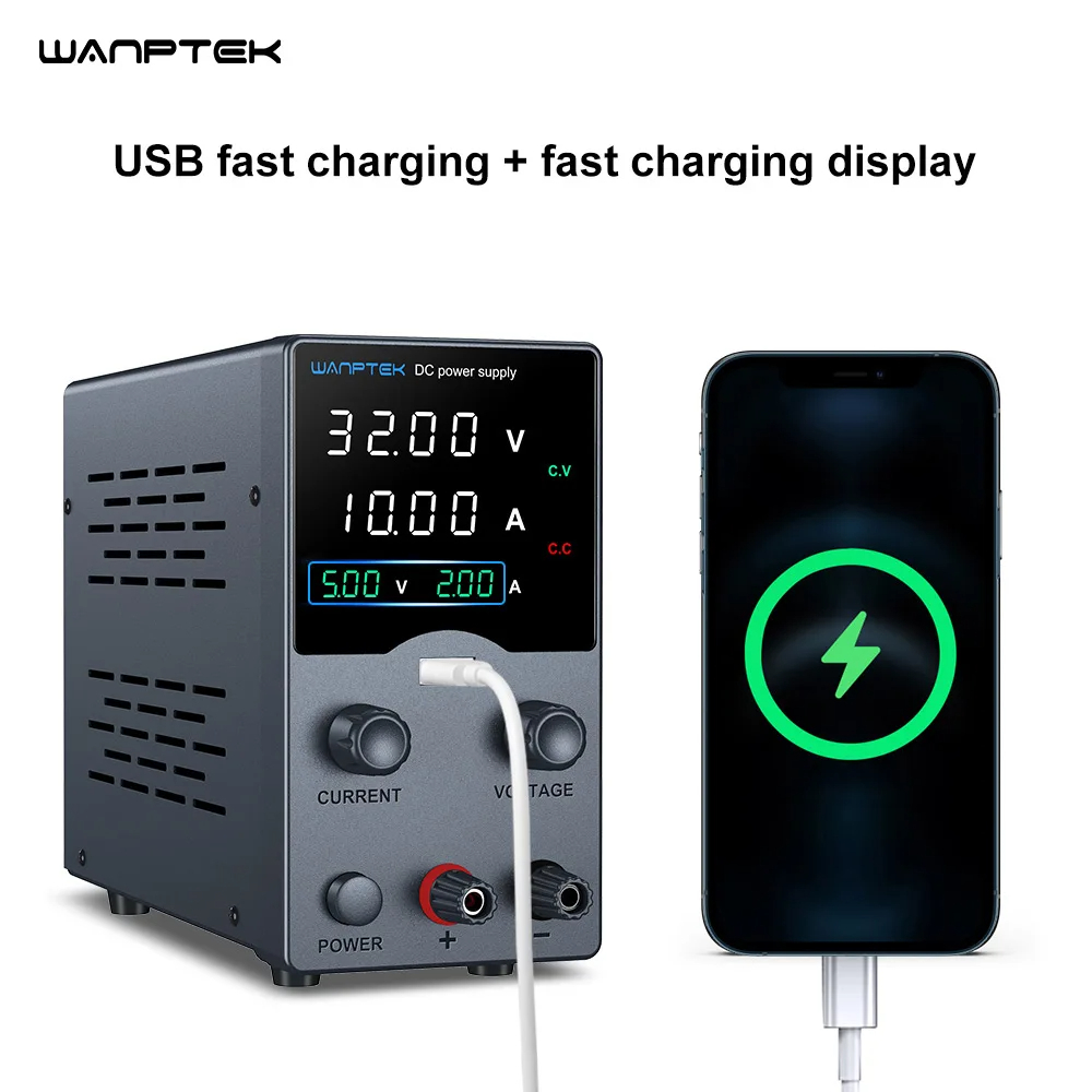 Wanptek 30V 10A DC Power Supply Adjustable USB Digit Display Lab Power ...