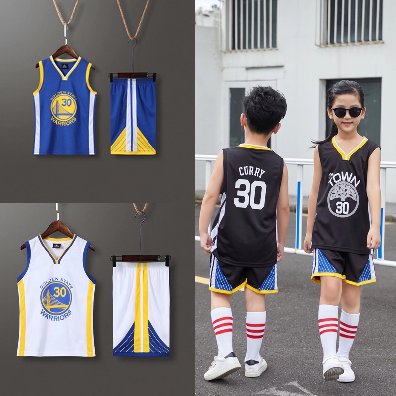 NBA Golden State Warriors NO.30 Stephen Curry Kids Basketball Jersey Shorts Full Set