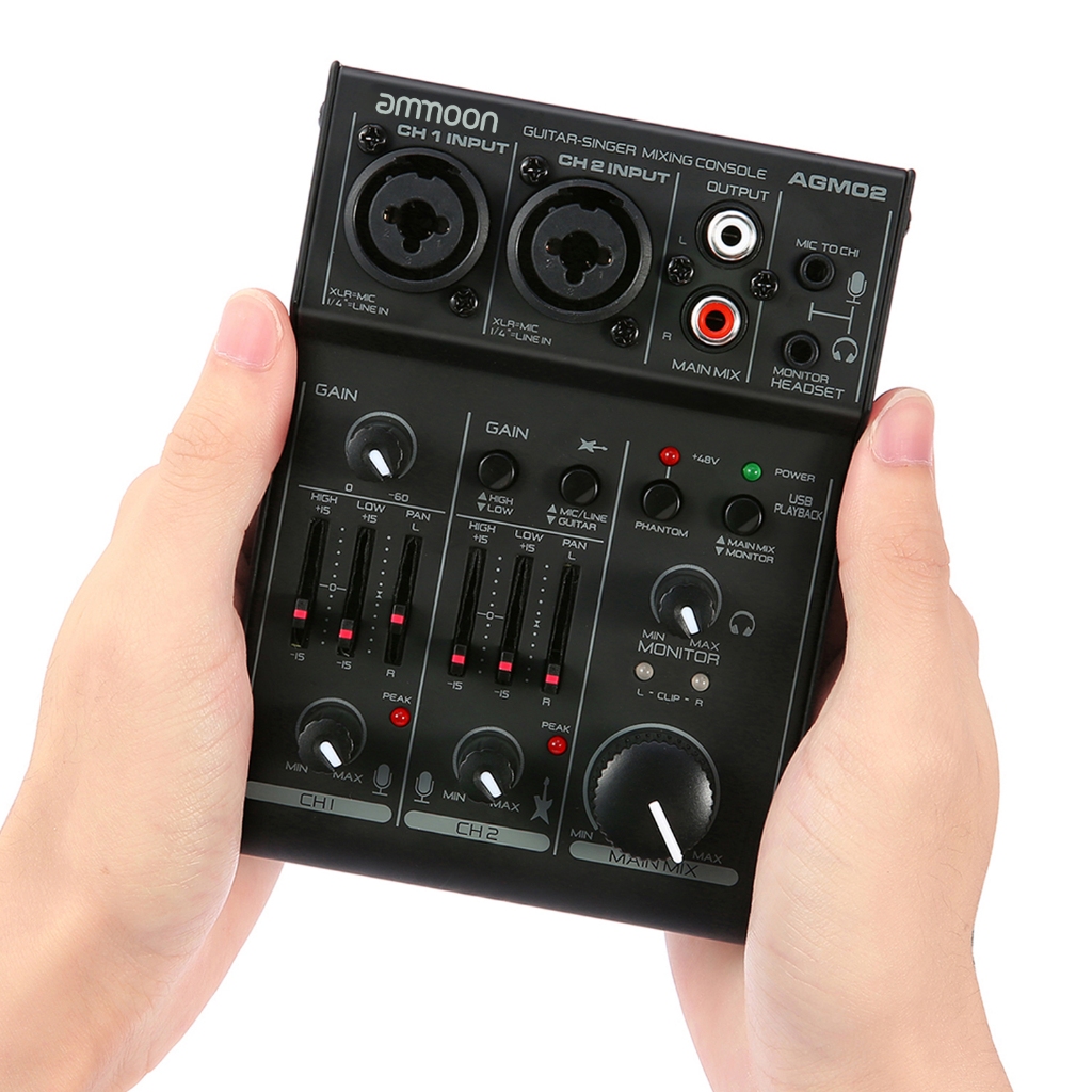 ammoon AGM02/AGM04 Mini 2-Channel Sound Card Mixing Console