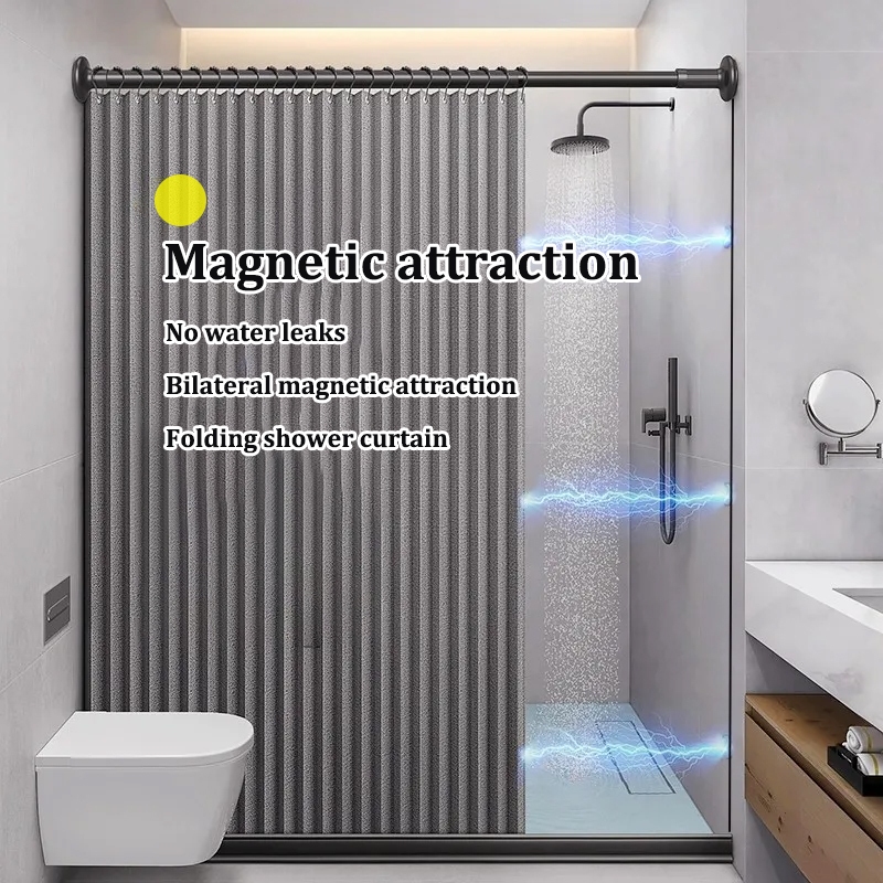 Hotsan Foldable Shower Curtain Non punching Waterproof Magnetic Buckle ...