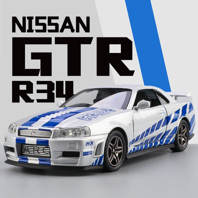 Diecast car 1:32 toy Car Styling Nissan SKYLINE GTR R34 JDM sports car  Models Alloy Diecast Toy Vehicle Doors Openable Auto Truck Simulation Sound  and