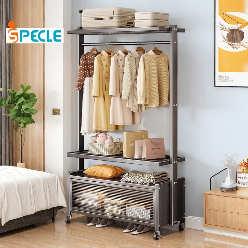 iSPECLE Adjustable Height Bedroom Clothes Rack Storage Rack with Cover ...