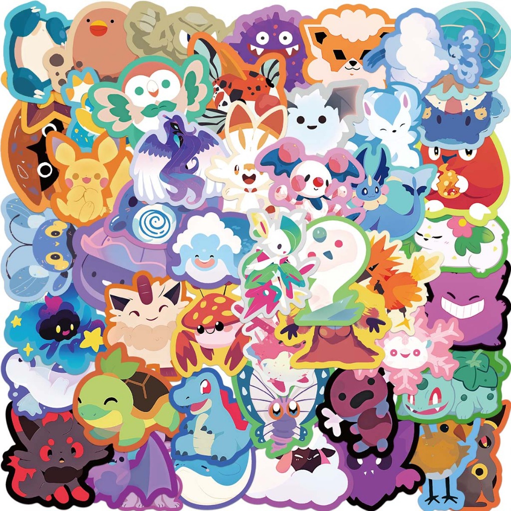 50 pcs Pokemon Themed Mystery 2 Graffiti Cartoon Skateboard Waterproof ...