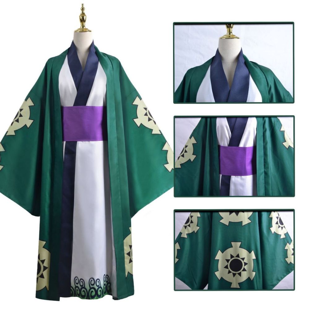 Anime One Piece Roronoa Zoro Cosplay Costume Cloak Robe Wano Country ...