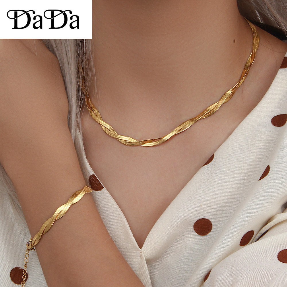 Sets）24K Saudi Gold Pawnable Necklace for Women Original European and  American Simple Geometric Cross Chain Clavicle Chain Love Single Layer  Niche