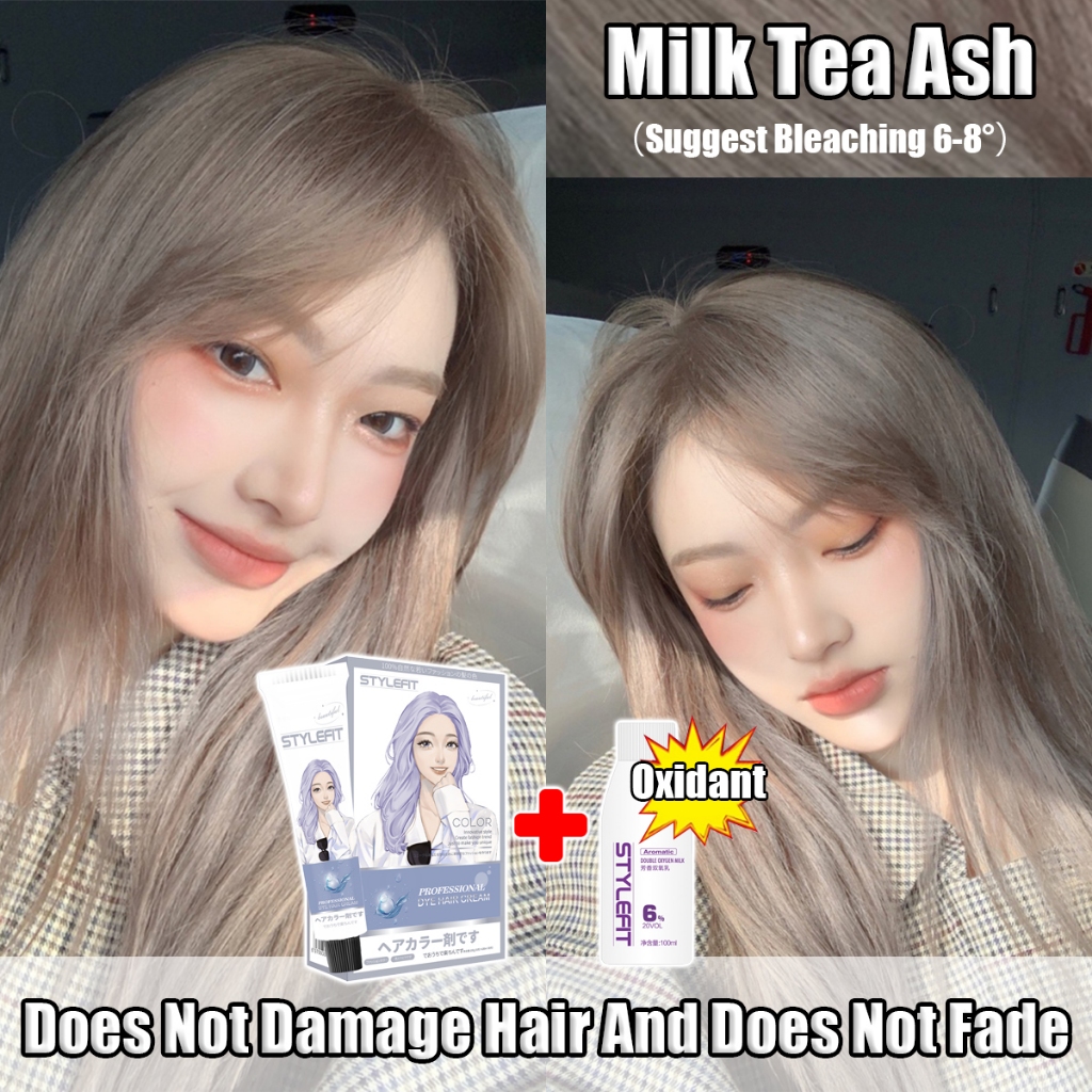 STYLEFIT Hair Color Permanent Milk Tea Ash(100ml Hair Dye+100ml Oxidant ...