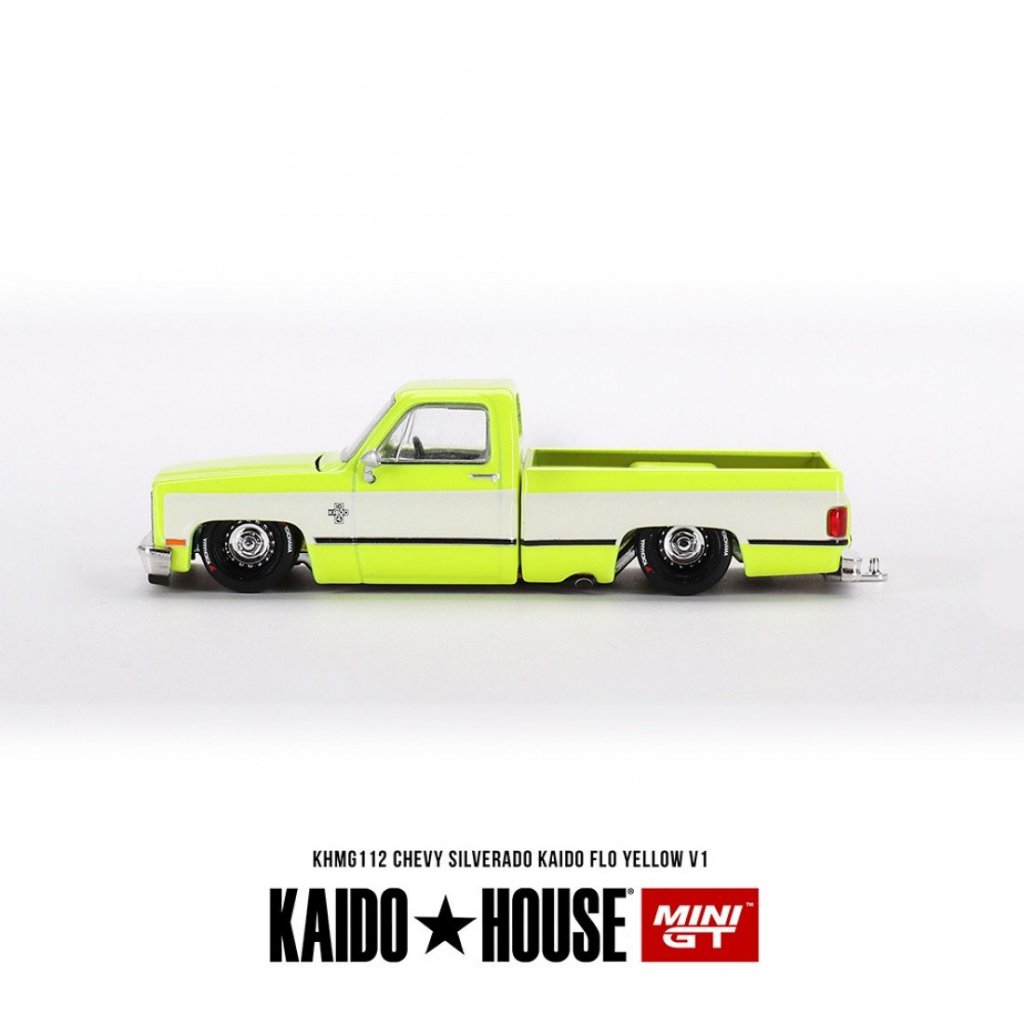 Mini GT KHMG112 1/64 CHEVROLET SILVERADO KAIDO FLO YELLOW V1 DIECAST ...