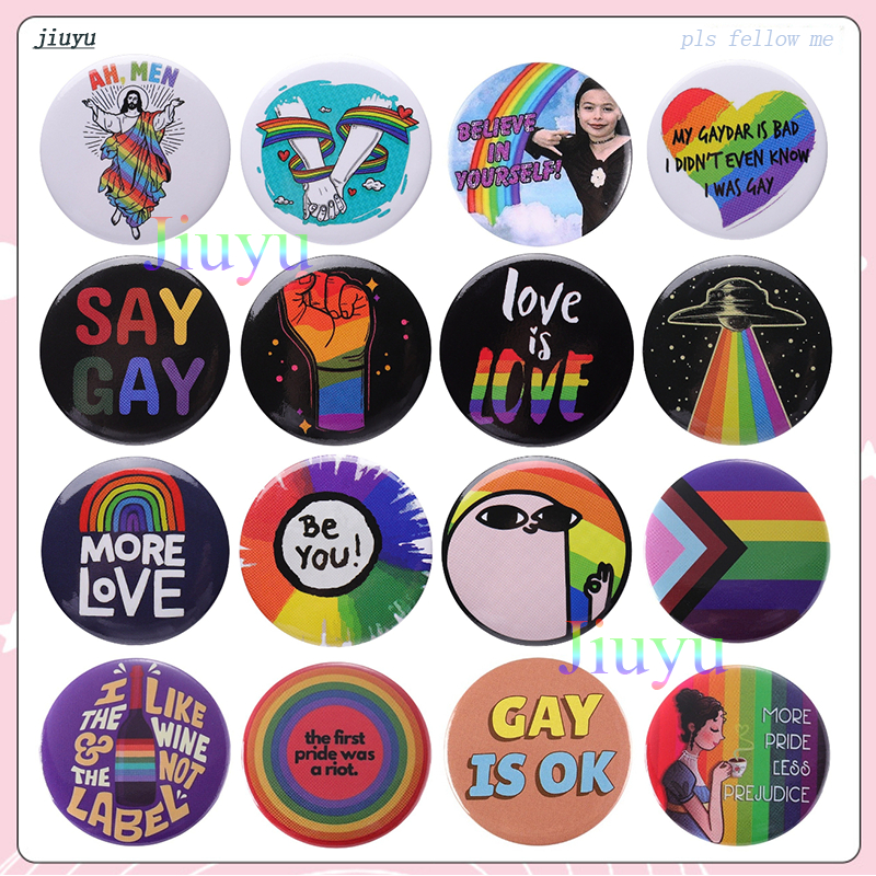 48 Style LGBTQIA Pin Tinplate Soft Button Fist Gesture Brooch Rainbow ...