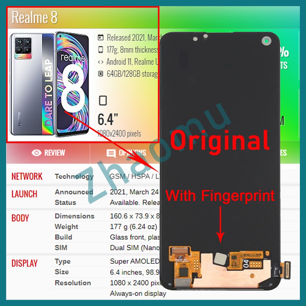 Original AMOLED Realme 8 4G 8 5G 8i 8 Pro LCD Display Touch Screen ...