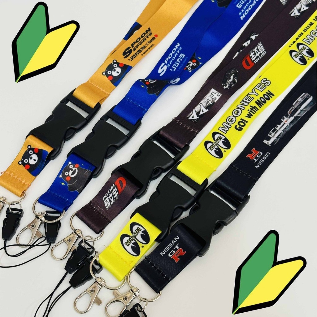 JDM Style Mooneyes Racing Lanyard Initial D Keychain Mobile ID Card ...