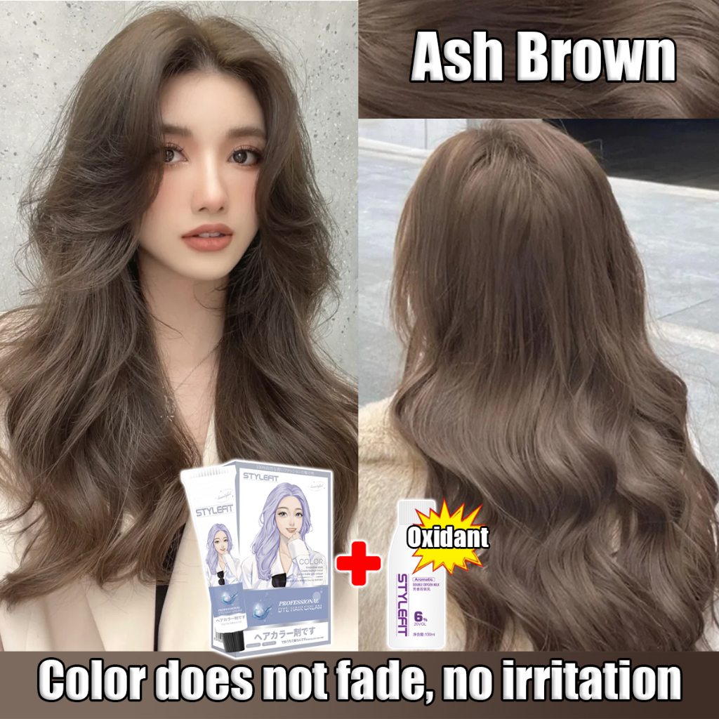 STYLEFIT Hair Color Permanent Ash Brown(100ml Hair Dye+100ml Oxidant ...