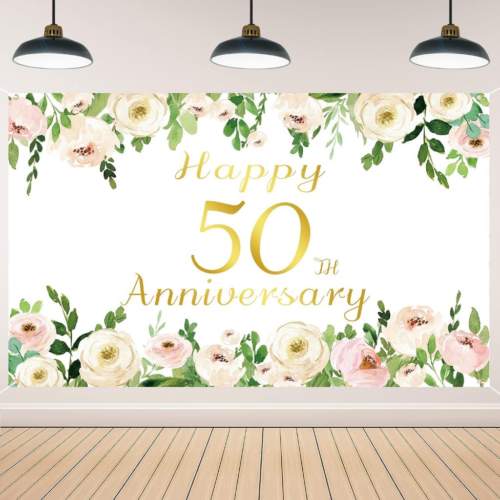Snow Fair Premium 50th Wedding Anniversary Backdrop Banner main image 0