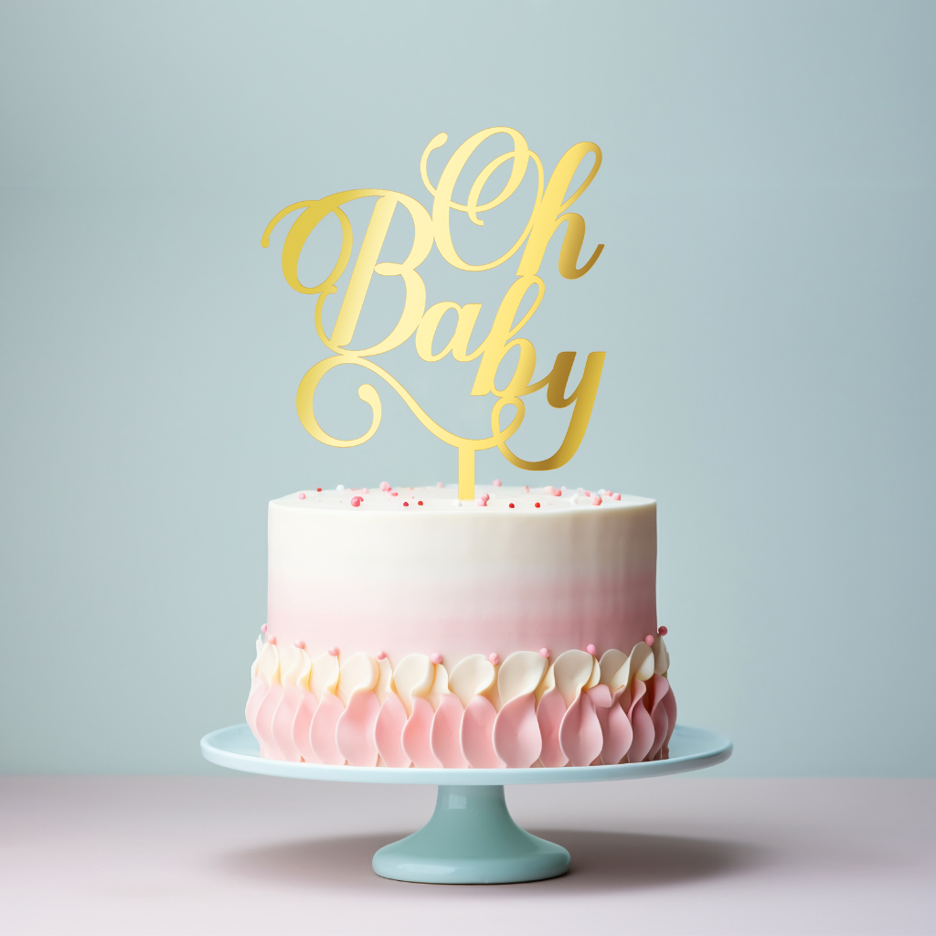 Reusable Cake Topper Oh Baby! Gold Heart Acrylic Cake Topper - Perfect For Baby Shower & Birthday Celebrations Acrylic Cake Decoration