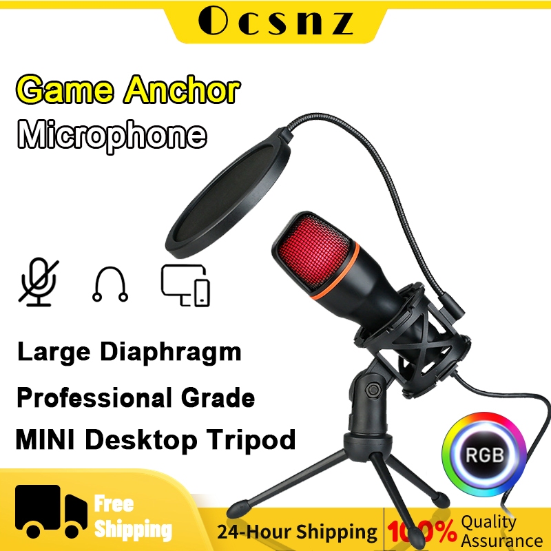 Ocsnz USB Condenser Microphone RGB Light Gaming Mic Computer Recording