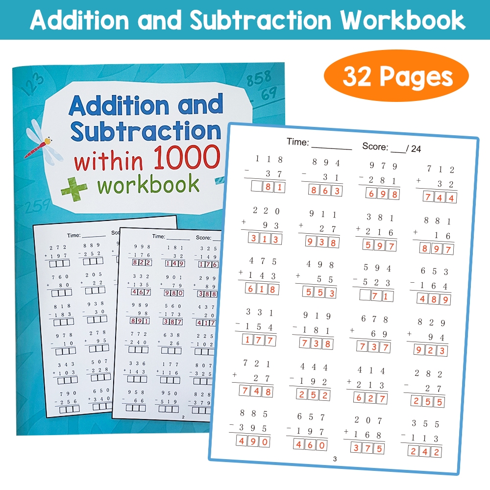 32 Pages Addition and Subtraction Within 1000 Math Workbook for Kids ...