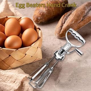 Stainless Steel Rotary Egg Beater Hand Crank Rotating Kitchen Cooking Tool White