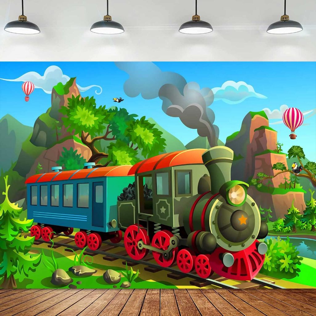 5x3ft Steam Train Photography Backdrop Train Theme Children Birthday ...