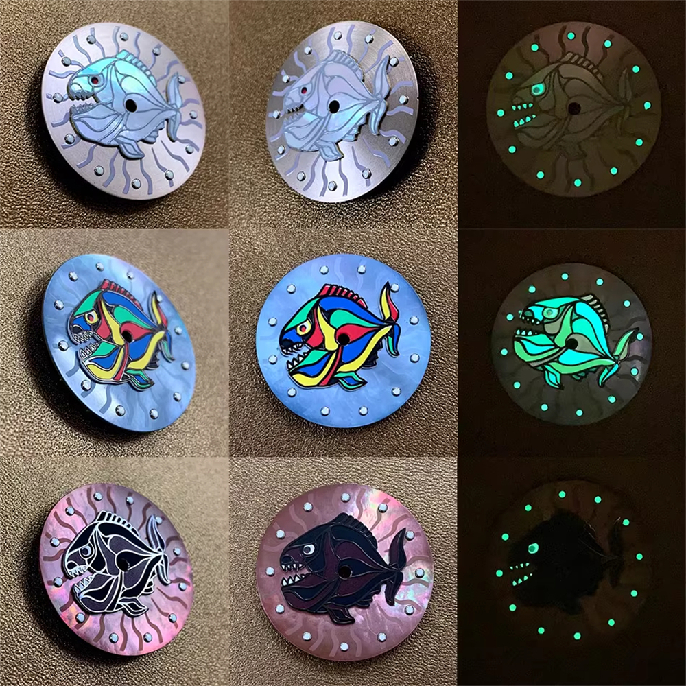 28.5mm Unique Cartoon Fish Pattern Watch Dial Green Luminous ...