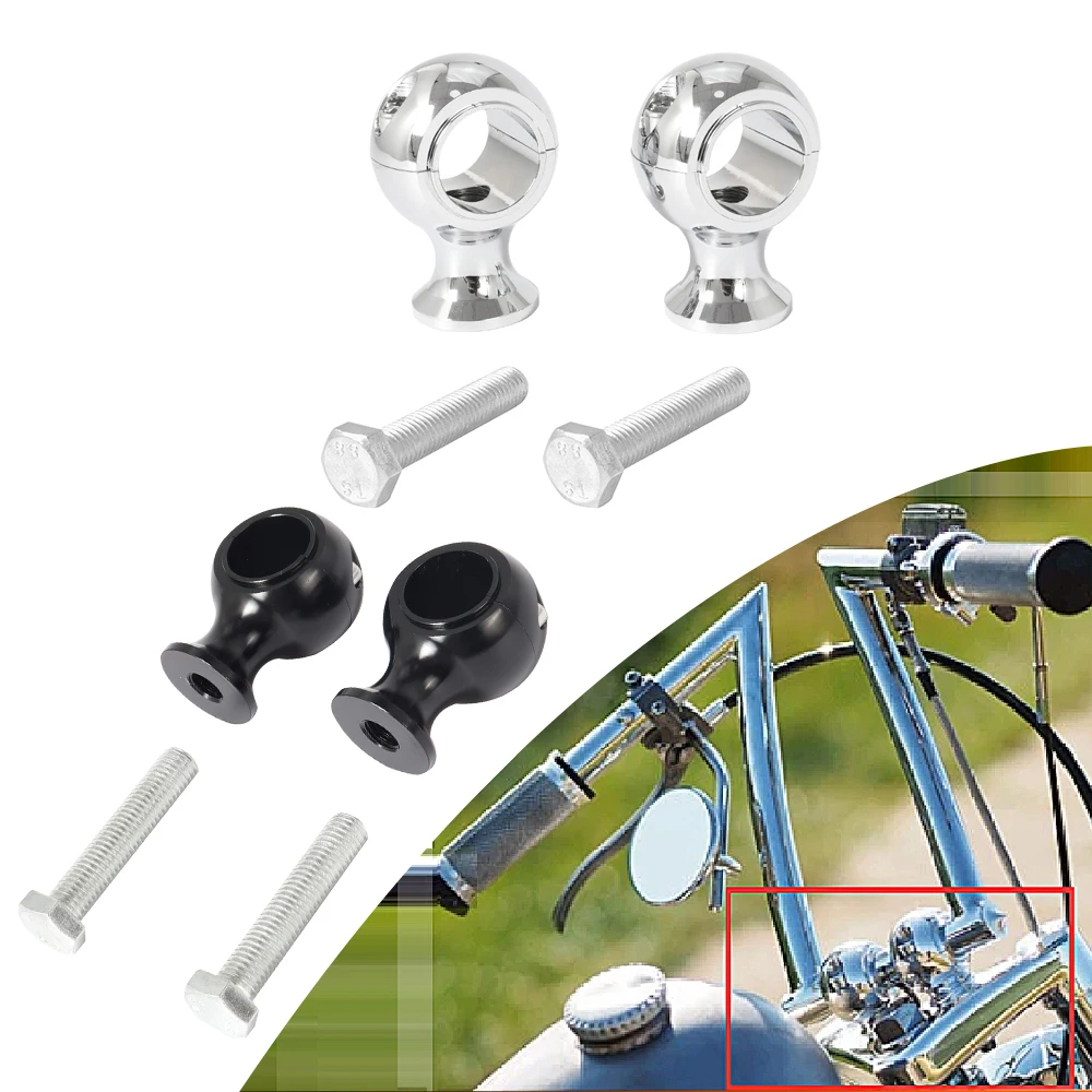Black/ Chrome Handlebar Riser Kit Motorcycle Fat Round Handle Bar Heigh ...