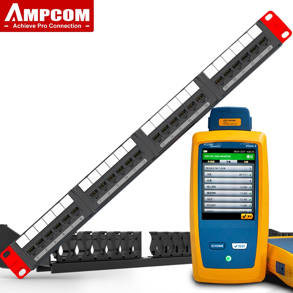 AMPCOM Premium Series CAT6 24 Ports Patch Panel, Rack Mount - 1U, 19 ...