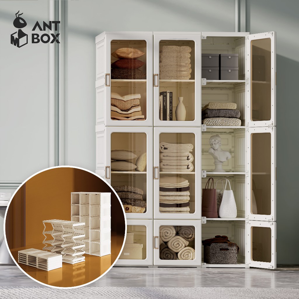 ANTBOX Wardrobe 6-10 Cubes Portable Foldable Installation Free Family  Storage Strong Stability Large Capacity Visible Magnetic Suction Door