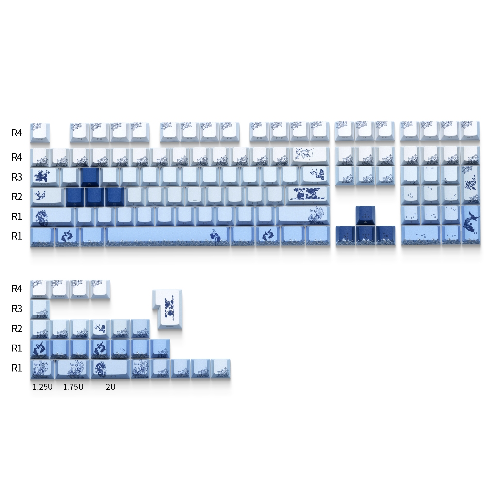 xvx Blue and white porcelain keycaps cherry PBT keycaps 136 keys ...