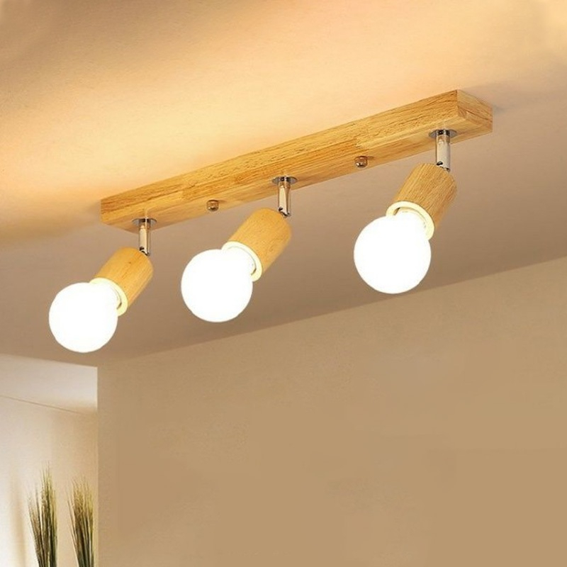 3-Light-Wood Ceiling Lights,Modern Creative Track Light For Bedroom ...