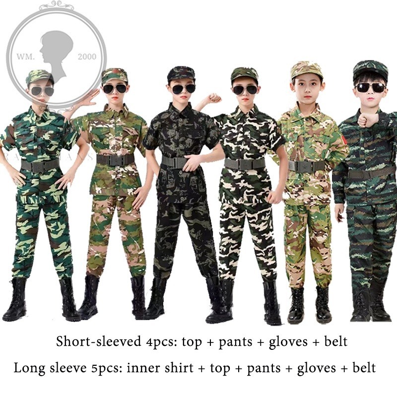 Police Army Costumes for Kids Boys Girls School Halloween Cosplay Kids  Party Dress Up Short Sleeves