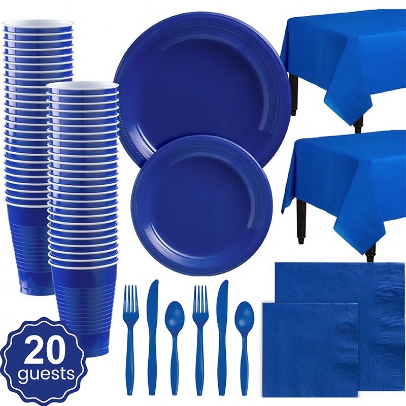 Dark Blue Disposable Plastic Tableware Set Plates Cups Tissues ...