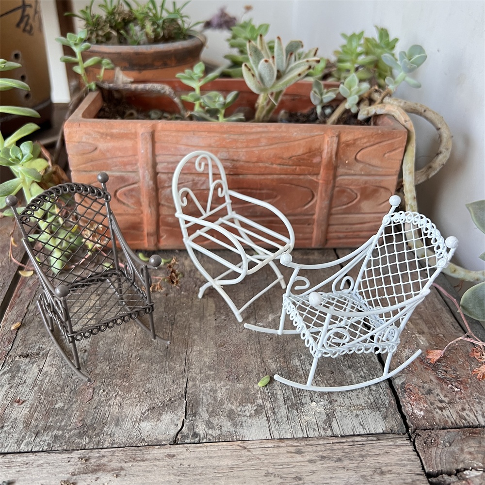 Micro Mini Garden Rocking Chair Wire Wrought Iron Chair Miniature ...