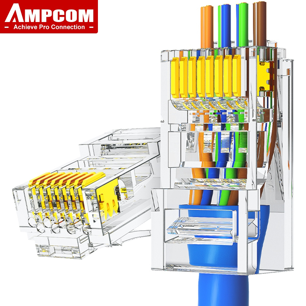 Ampcom Cat Cat E Pass Through Rj Modular Plug Network Connectors Utp