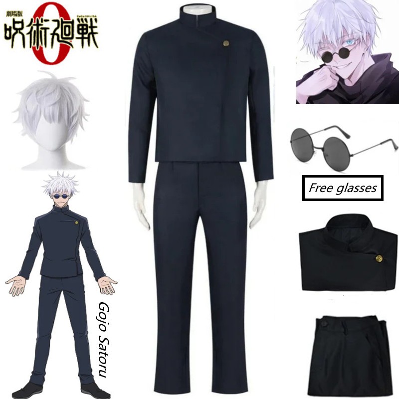 Anime Jujutsu Kaisen Gojo Satoru Cosplay Costume Top Pants Wig Glasses ...