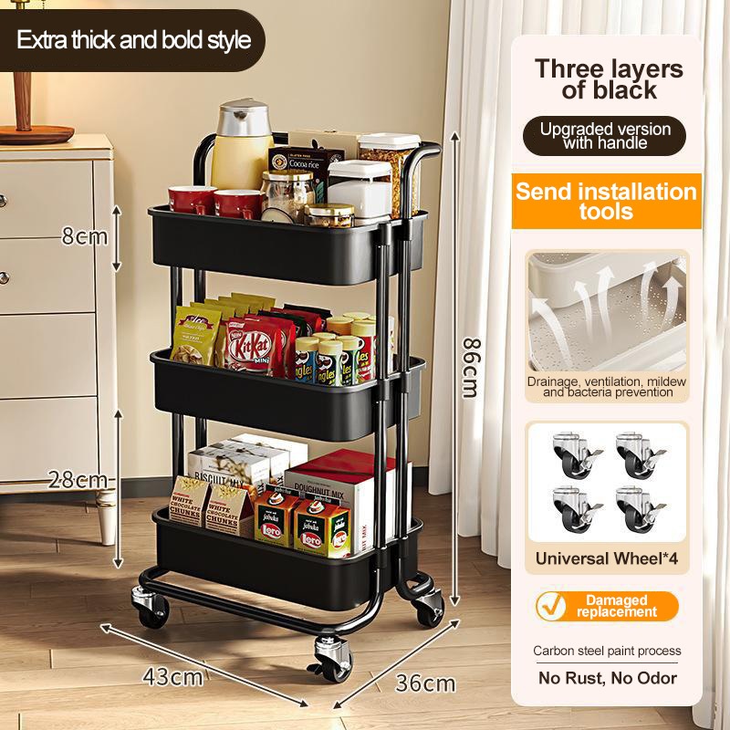 3Tier Kitchen Trolley Cart Utility Shelf Storage Rack Organizer with ...