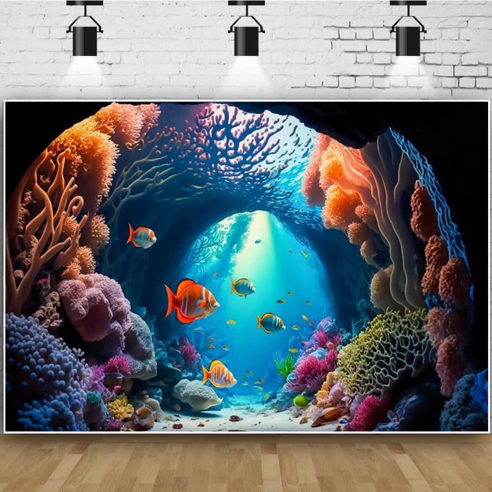 7x5ft Aquarium Backdrop Blue Underwater World Coral Reef Tropical Fish ...