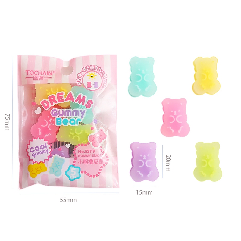 Kawaii Bear Pencil Erasers Cute Jelly Color Wipe Clean Rubber Erasers ...