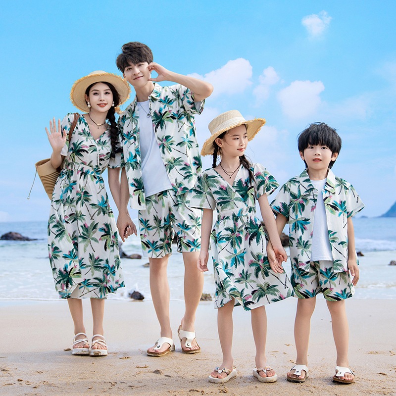 Floral Beach Hawaiian Men Polo Shirt Shorts Women Girl Dress Family  Matching Outfit Tee Couple Set