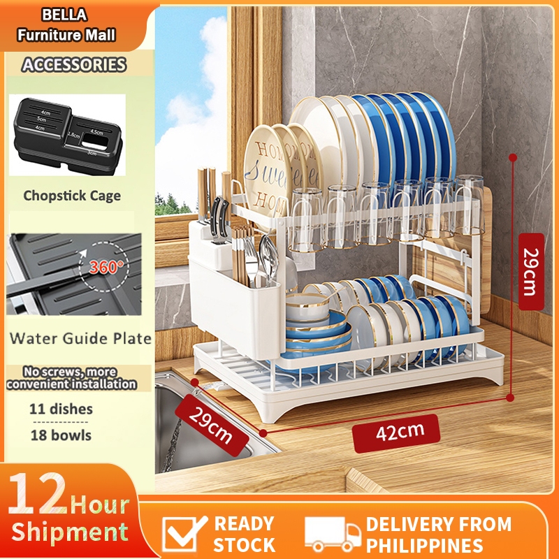 Large 2 Tier Dish Drying Rack For Kitchen Counter Dish Racks With ...
