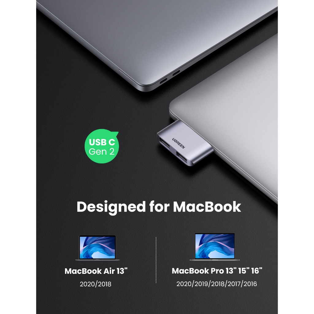 UGREEN USB C to USB Adapter Thunderbolt 3 to Dual USB 3.0 Hub ...