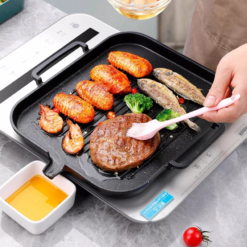 Korean BBQ Frying Pan Griddle Grill Pan Non-Stick Barbecue Pan for ...