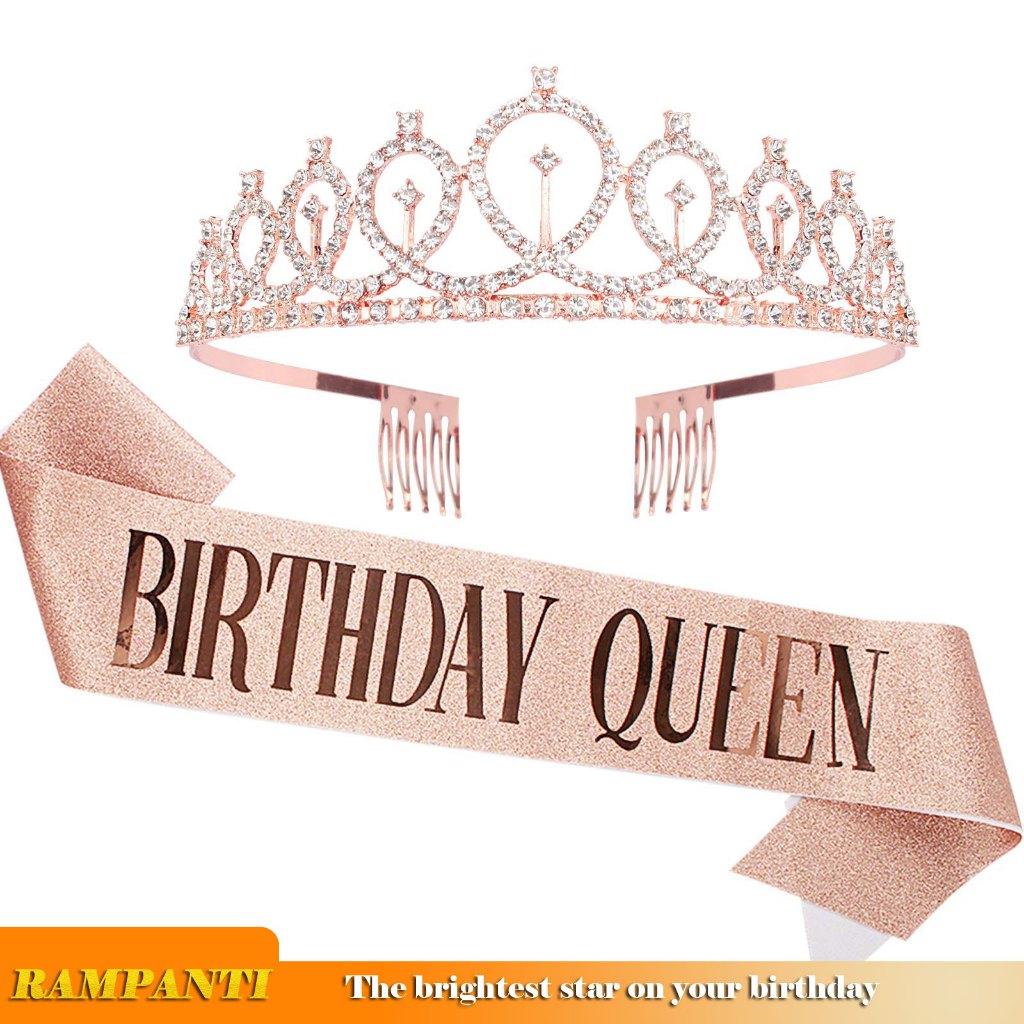 Birthday crown and sash for women birthday queen sash rhinestone