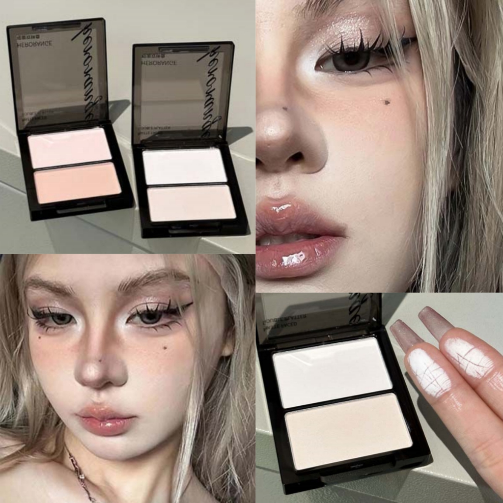 HERORANGE two-color high-gloss powder matte blush without smudge ...