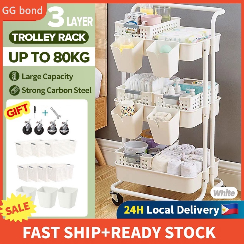 3Tier Kitchen Trolley Cart Utility Shelf Storage Rack Organizer with ...