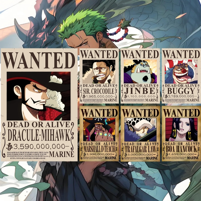 2024 One Piece Wanted Poster Wall Decoration Shichibukai，Mihawk, Buggy ...