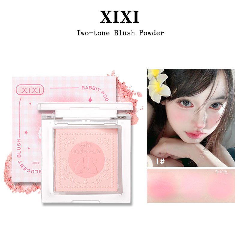 XIXI Rabbit Two-tone Blush Powder Natural Matte Cute Girl Pink Orange ...