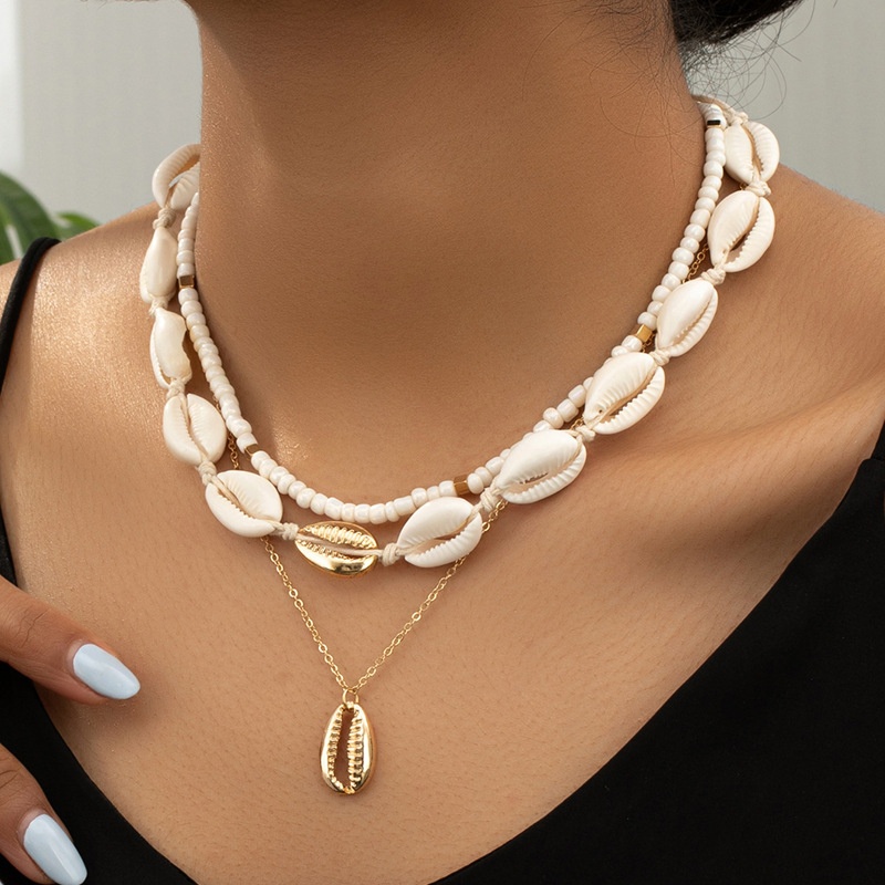 Fashion 2pcs set Boho Handmade Beaded Natural Shell Conch Pendant 