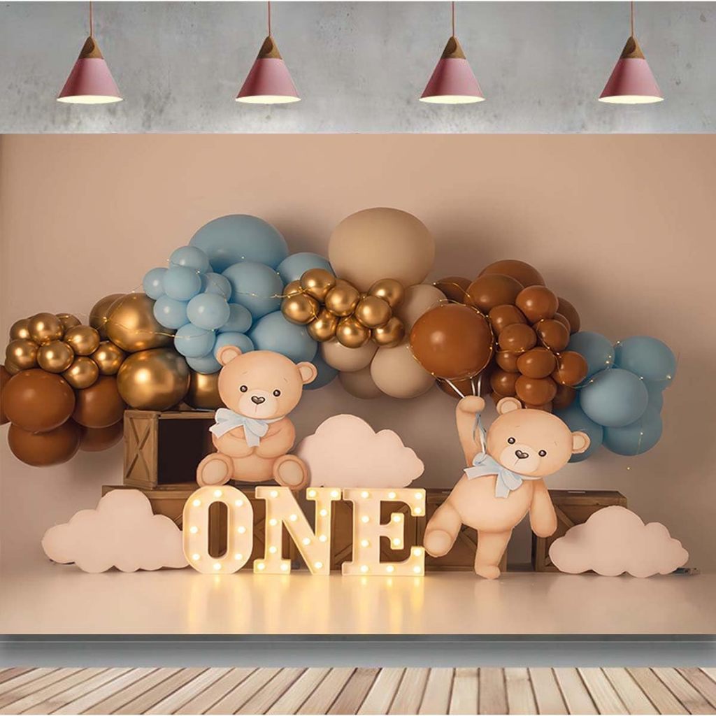 Bear One Year Old Birthday Photography Backdrop Toys Bear Golden