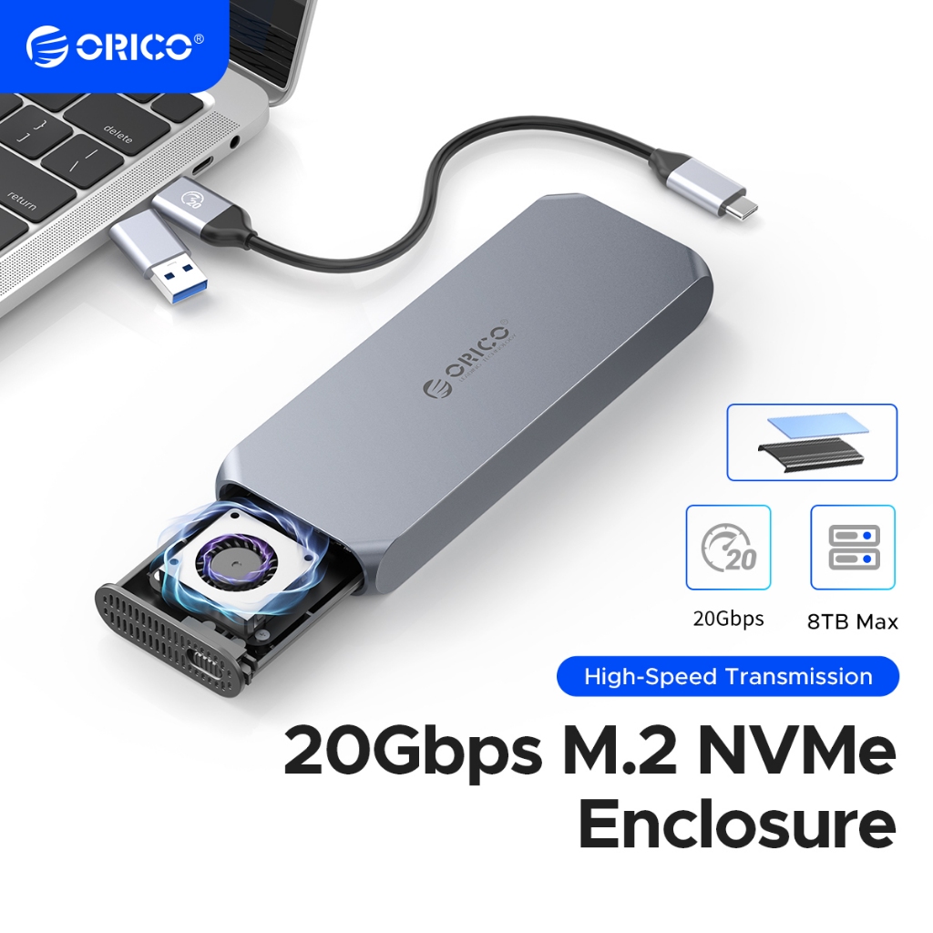 ORICO 20Gbps M.2 NVMe SSD Enclosure Aluminum Body Built-in Fan For ...